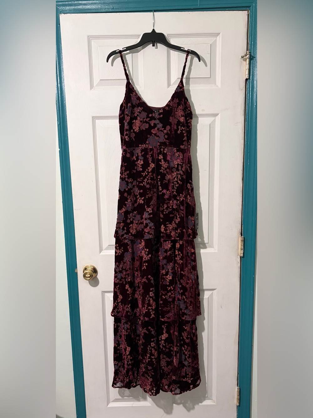 Lulu's Burgundy Floral Velvet Maxi Dress